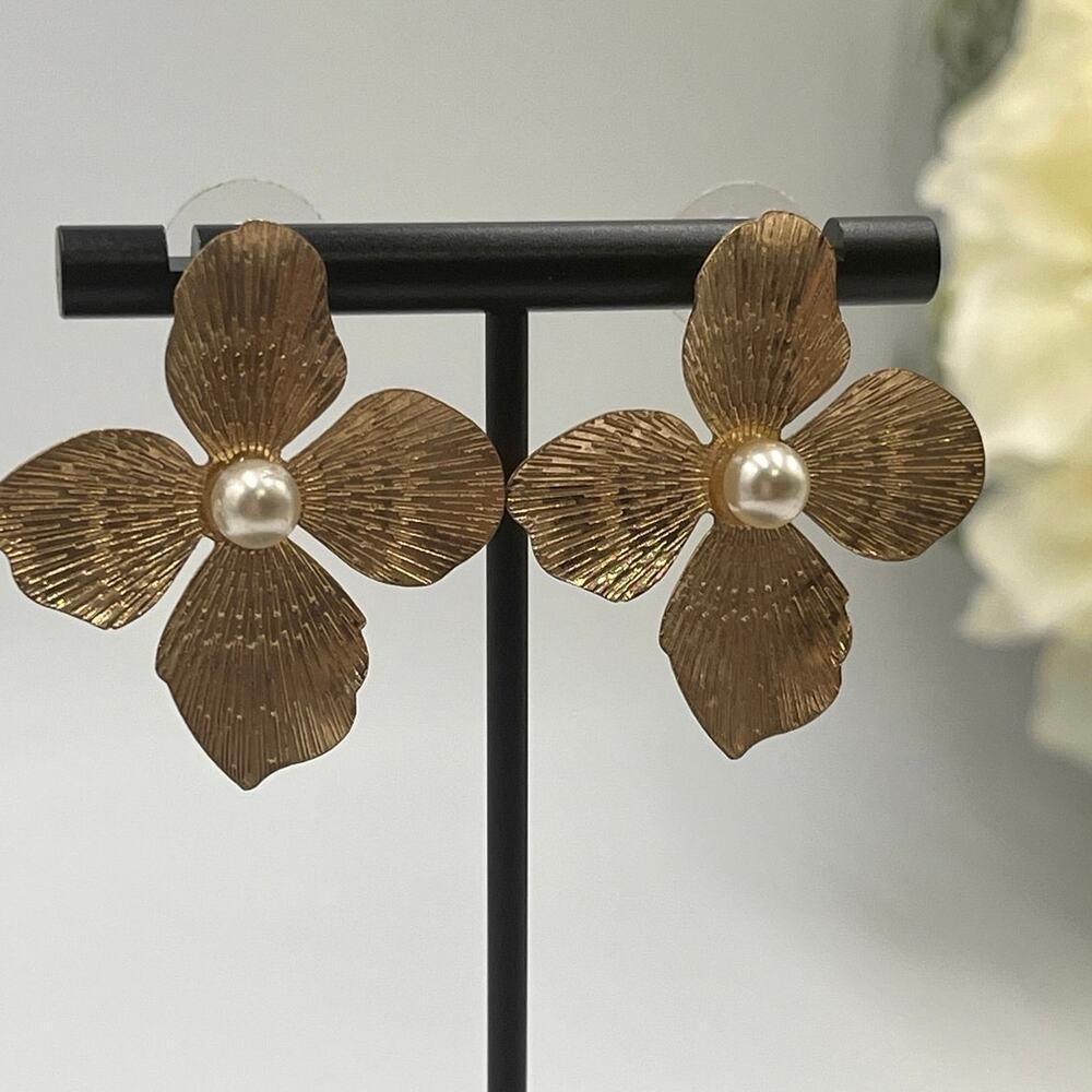 Shashi Women's Elegant Blossom Flower 14K Gold Plated‎ Pearl Pierced Earrings